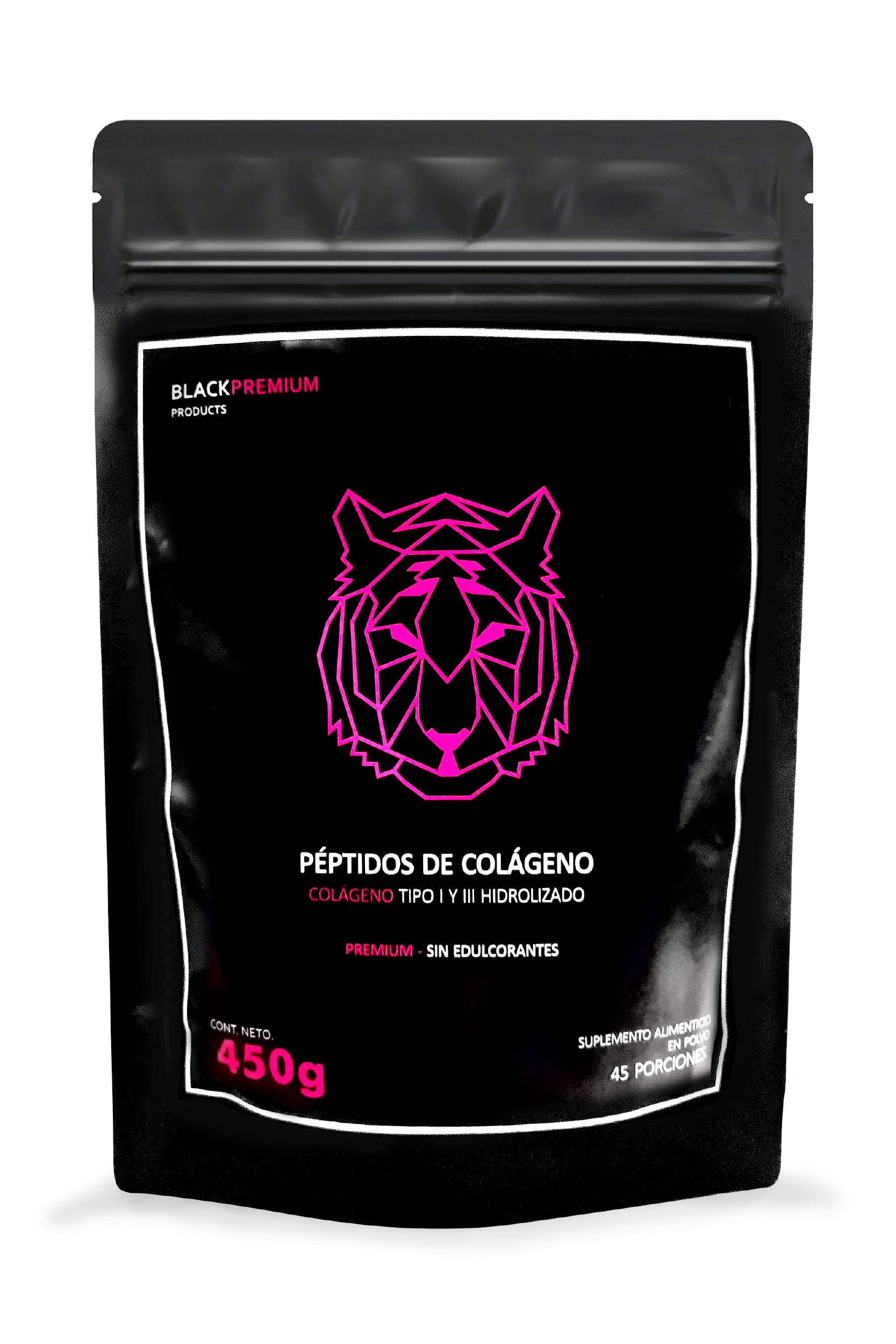 Péptidos de Colágeno tipo 1 y 3 hidrolizado 450 gramos | Black Premium | Suplemento Alimenticio en Polvo | Péptidos de colágeno bovino hidrolizado