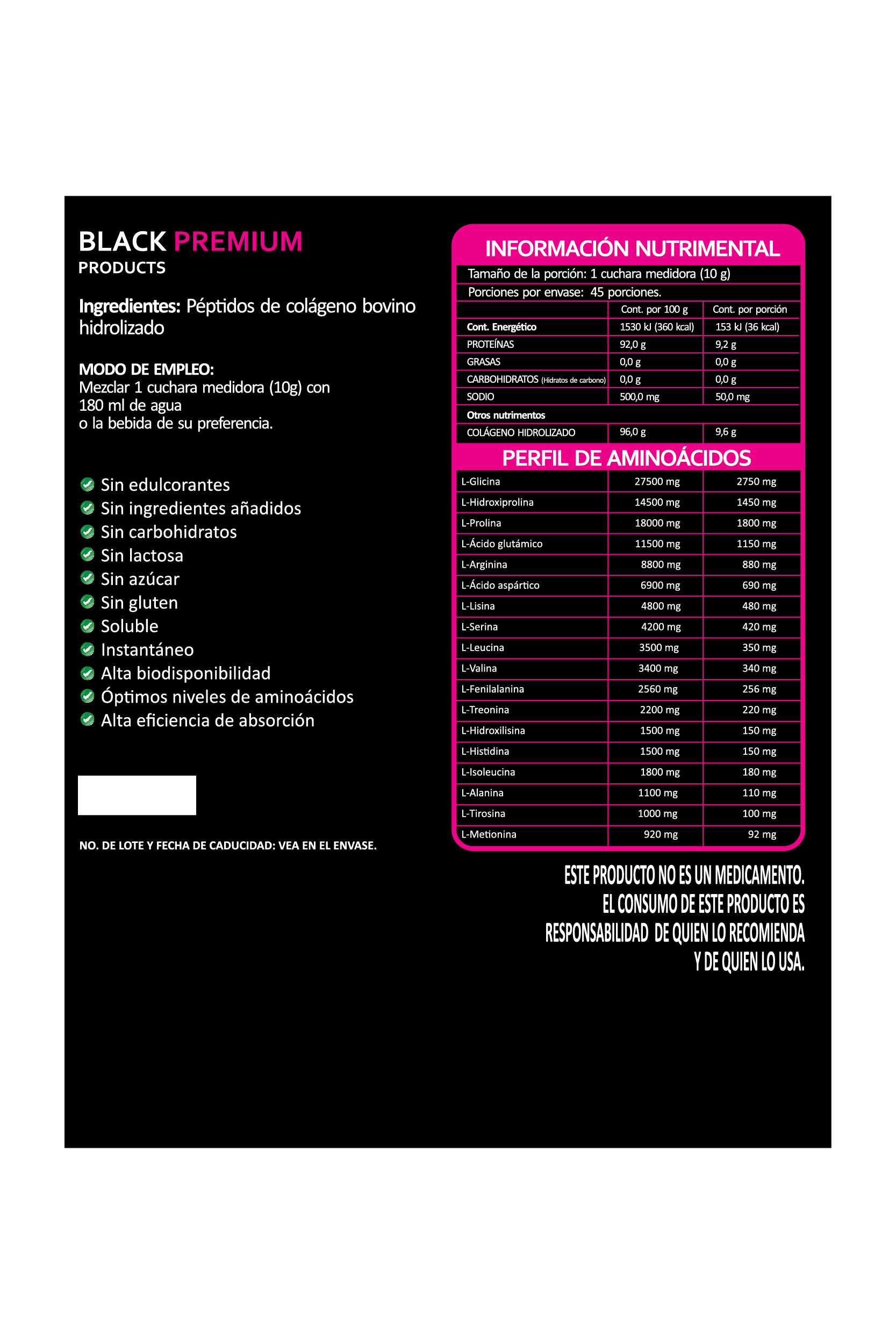 Black Premium | Suplementos Alimenticios en Polvo | Proteínas | Bundle | Colágeno, Proteína, Creatina, Aminoácidos BCAAS