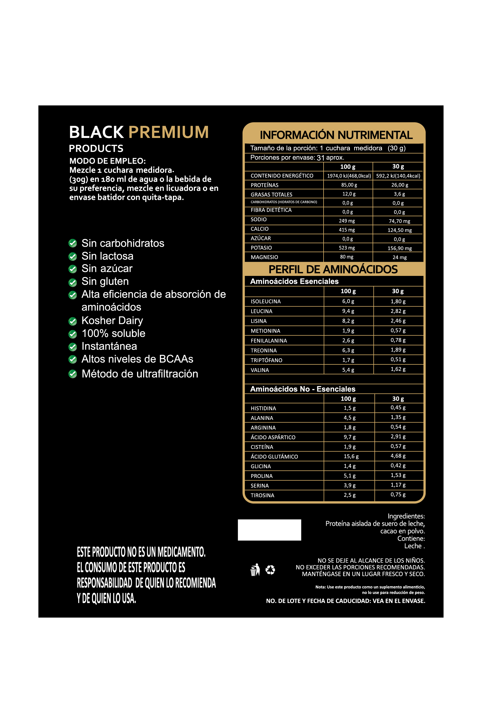Black Premium | Suplementos Alimenticios en Polvo | Proteínas | Bundle | Colágeno, Proteína, Creatina, Aminoácidos BCAAS