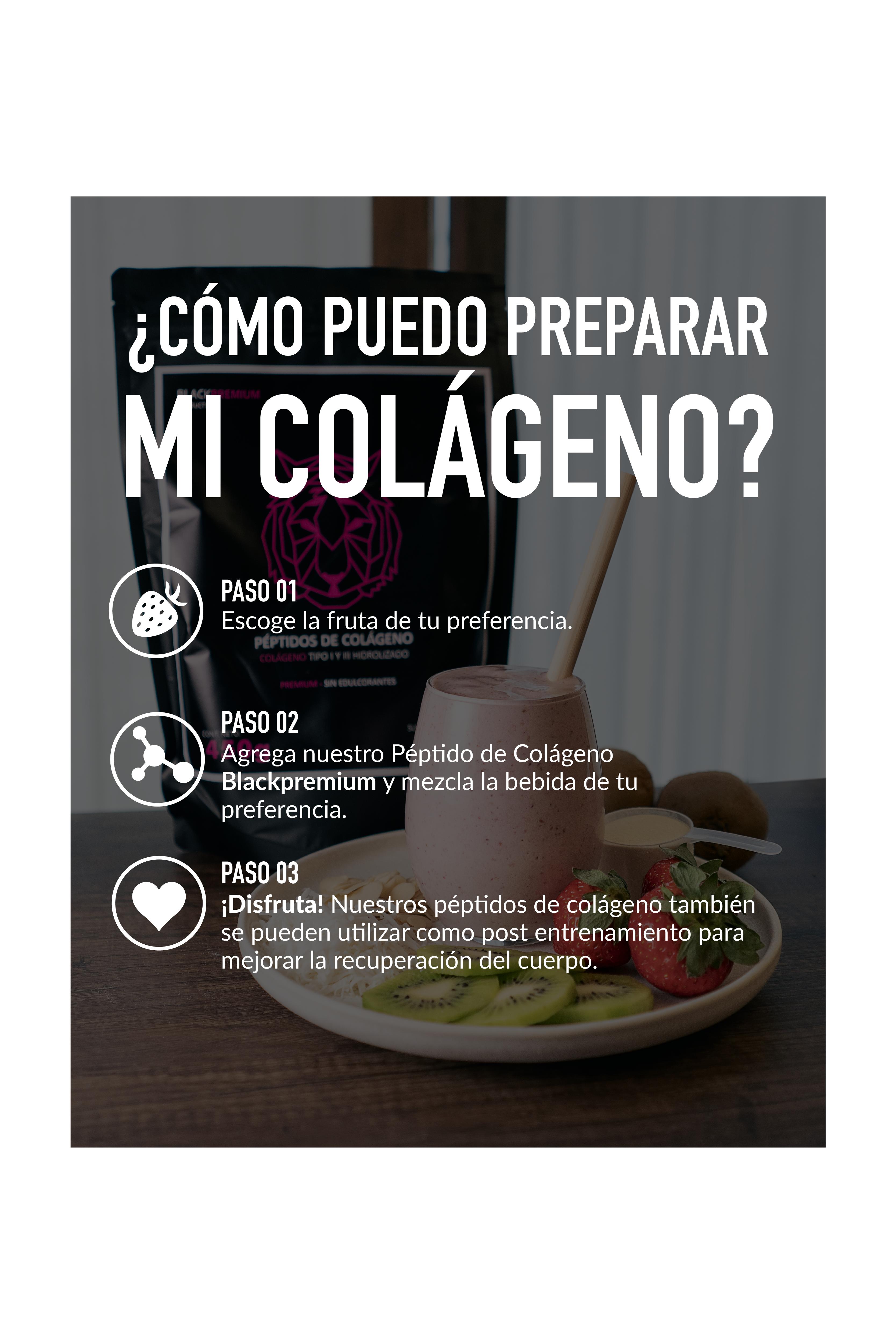Péptidos de Colágeno tipo 1 y 3 hidrolizado 450 gramos | Black Premium | Suplemento Alimenticio en Polvo | Péptidos de colágeno bovino hidrolizado